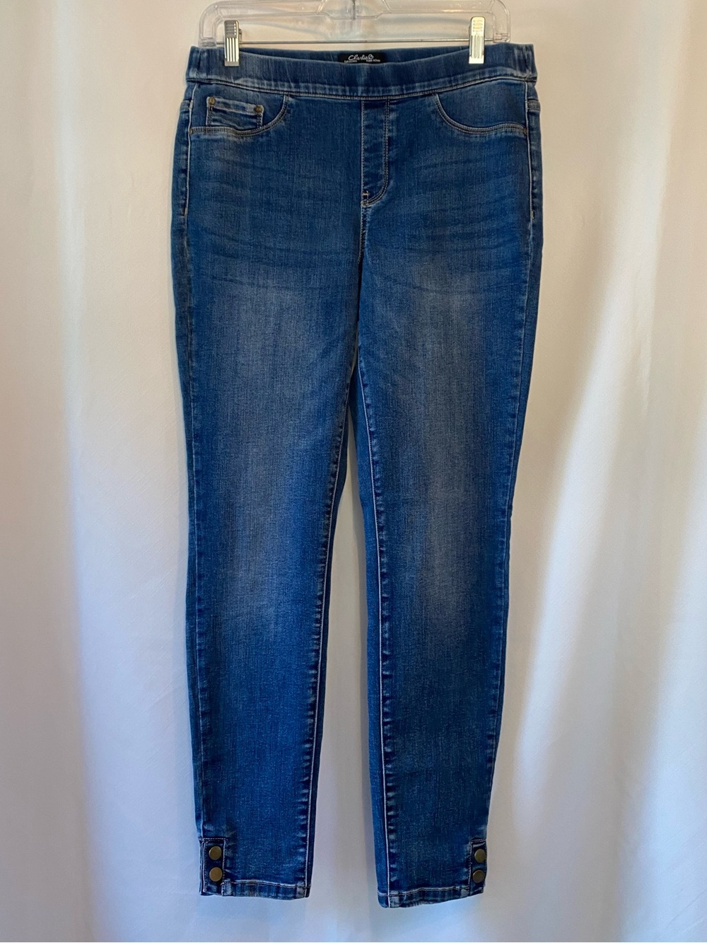 Charlie B Womens Pull On Mid Rise Slim Fit Jeans 8 Ankle Length Snap Cuffs